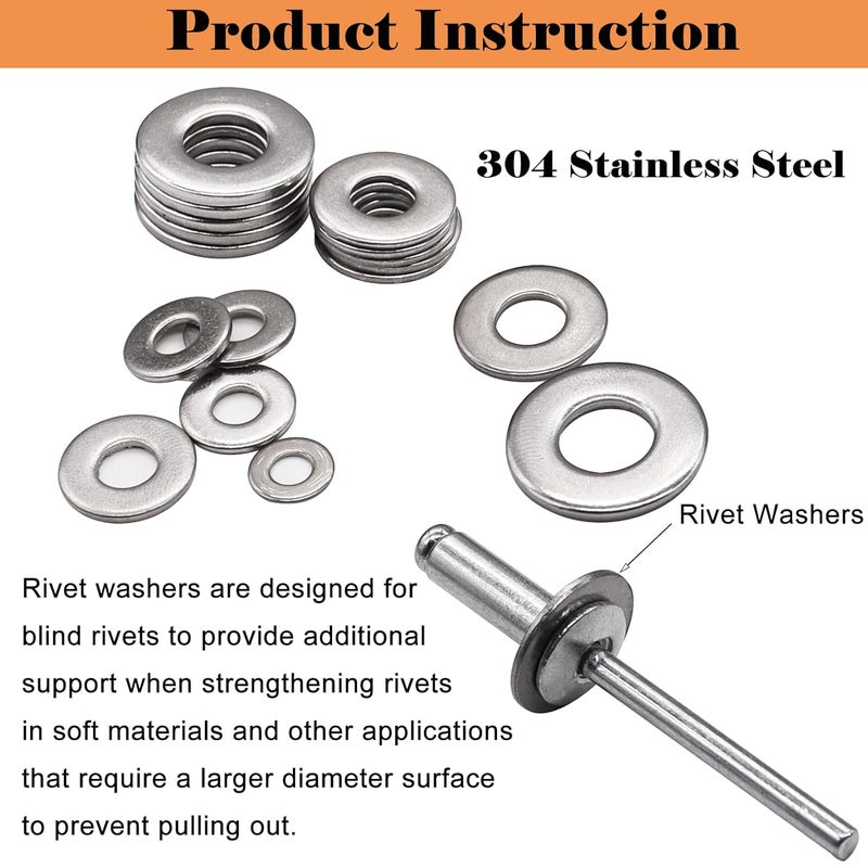 Sunxeke 325pcs Stainless Steel Washers for Blind Pop Rivets Assortment Kit, Backup Rivet Washers Diameter 3/32 inch 1/8inch 5/32inch 3/16inch 1/4inch - Image 3